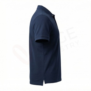 เสื้อโปโลแขนสั้นสีกรมท่าสำหรับผู้ชาย ผ้าฝ้าย สีพื้น สวมใส่สบาย ไม่ยับ ทรงปกติ ดีไซน์โลโก้ด้านหน้า - Product Image 4
