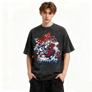 เสื้อยืดพิมพ์ลายฟอยล์ทรงโอเวอร์ไซส์ แขนสั้น ทรงหลวม สไตล์ลำลอง ผ้าฝ้าย ใส่สบาย เหมาะกับสตรีทแวร์ เสื้อผู้ชายทรงโอเวอร์ไซส์ ทรงบ็อกซี่ ไหล่ตก - Product Image 1