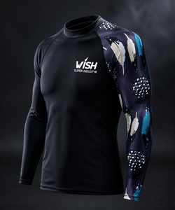 Camiseta de Compresión de Manga Larga para Hombre, Negra con Estampado de Plumas por Sublimación, Protección Anti-UV, Logotipo Frontal - Product Image 4