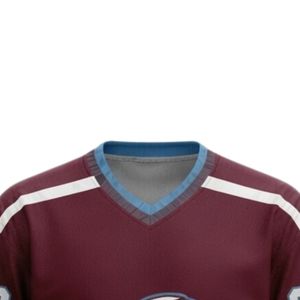 Ensemble short et maillot de hockey sur glace sublimé pour homme, bordeaux et bleu, en polyester, col en V, imprimé, tenue d'équipe, vêtements de match - Product Image 3