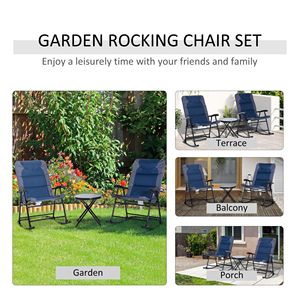 Set Bistrot a Dondolo Blu in 3 Pezzi con Sedie da Patio e Tavolino in Vetro per Intrattenimento all'Aperto - Product Image 4