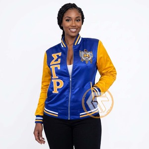 Chaqueta Universitaria Acolchada Bordada en Satén Personalizada de Sigma Gamma Rho, Tesoros Griegos, de Alta Calidad, Transpirable e Impermeable - Product Image 3