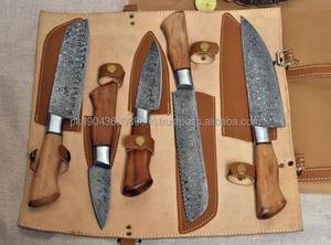 Juego de Cuchillos de Cocina Profesionales de 5 Piezas, Hechos a Mano en Acero de Damasco, con Mangos de Plástico y Hoja de Punta Caída, Personalizables OEM - MS Enterprise - Product Image 4