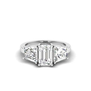 Luxury 14KT Yellow White Rose Gold Emerald Cut Three Stone Diamond <b>Ring</b> Bridal Engagement Fine Jewelry - Product Image 5