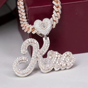 Iced Out Moissanite Letter Name Pendant 18K Gold Plated Rose Gold Chain <b>Necklace</b> Luxury Hip Hop Style <b>Initial</b> Jewelry For Gifts - Product Image 3