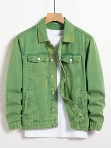 แจ็กเก็ตยีนส์ผู้ชายขอบเสื้อเปิดกระดุมปิดทรงหลวมสไตล์ลำลอง - Product Image 1