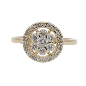 แหวนเพชรคลาสสิกชุบโรเดียมทองคำขาว 14K สำหรับผู้หญิง ดีไซน์หรูหรา ประดับเพชรธรรมชาติทรงดอกไม้ ฝังเพชรรอบวงกลาง เครื่องประดับชั้นดี - Product Image 1