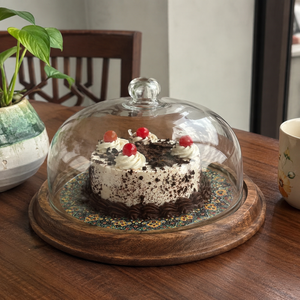 Cloche à gâteau en verre artisanal avec base en bois, présentoir à dessert, plateau de service pour pâtisseries et aliments, pour la maison - Product Image 4