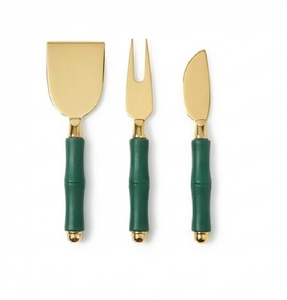 <b>Cheese</b> <b>Knife</b> <b>Set</b> With Green Bamboo Handle Gold Metal Blade Durable Dishwasher Safe <b>Cheese</b> Tools For Serving Use And Hotel Use - Product Image 1
