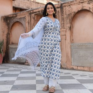 RICH LOOK ALGODÓN ESTAMPADO TRABAJO FONDO CON DUPATTA BLANCO - Product Image 1