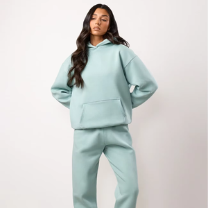 Conjunto deportivo para mujer, corte ajustado, algodón y poliéster, sudadera con cremallera, pantalones jogger, transpirable, elástico, para gimnasio y entrenamiento. - Product Image 1