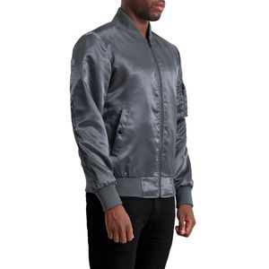 Chaqueta bomber gris para hombre con cuello alto, cierre de cremallera, a prueba de viento, informal, para otoño - Product Image 2