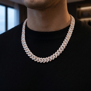18inch Two Tone HipHop 12mm CVD HPHT Iced-Out <b>Cuban</b> <b>Chain</b> Solid S925 Rose Gold & White Gold Plated <b>Link</b> <b>Chain</b> Unisex Lab Diamond - Product Image 2