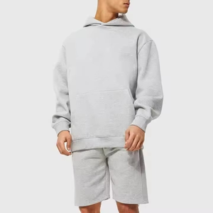 Ensemble short et sweat-shirt décontracté pour homme, couleur unie, sweat-shirt oversize épais et short assorti - Product Image 3