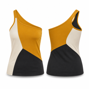 Débardeur asymétrique color-block pour femme, sportif, à séchage rapide, en polyester tricoté respirant, sans manches - Product Image 1
