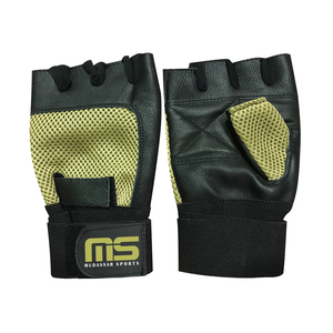 Mudassar Sports Half <b>Finger</b> Gym Gloves Leather Mesh Breathable Adjustable Wrist <b>Strap</b> Unisex Weight Lifting Fitness Workout - Product Image 1