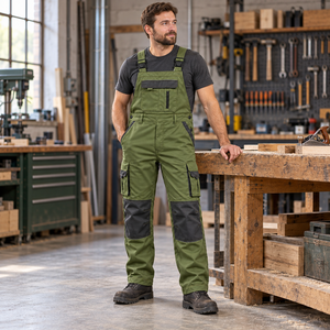 Workshop Work Bib Overalls <b>Men</b> Adjustable Straps Chest Zip Pocket Cargo Storage Knee Reinforcement Industrial Workwear <b>Dungarees</b> - Product Image 5