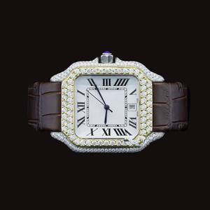 New Arrival Premium Analog <b>Mechanical</b> <b>Watch</b> Square Glass Half Iced Moissanite Diamond Luxurious Hip Hop Style Exclusive <b>Watch</b> - Product Image 1