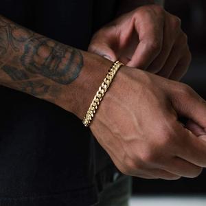 สร้อยข้อมือแบบ Cuban Link ขนาด 8 มม. ชุบทองคำขาว 18K เงินแท้ 925 สร้อยข้อมือแบบ Cuban หรูหราสำหรับผู้ชาย - Product Image 1