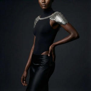 Epaulettes de Armadura de Cadena Escamas de Dragón, Armadura Gótica para Hombros, Estilo Burning Man - Imitación Antigua, Dorado Brillante, Azul Cielo - Product Image 2