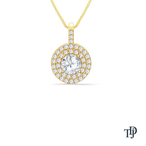 Collar con colgante de oro de 10K con doble halo de diamantes (naturales) y diamante solitario redondo (natural), fabricante mayorista y minorista OEM - Product Image 1