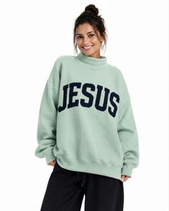 Nouveau design – Sweat-shirt en molleton tricoté à col montant oversize pour femme, avec personnalisation du logo avant et couleurs unies - Product Image 1