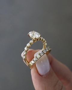 2.70 Carat Oval Lab Created Diamond <b>Ring</b> Set 14K Yellow Gold 4 Prong Engagement <b>Ring</b> with 2.2 MM <b>Stacking</b> Wedding Band - Product Image 1