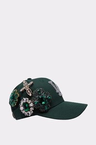 Casquette Snapback 6 Panneaux Verte Ornée de Strass, Motif Léopard, Effet Délavé, Chaînes, Logo LA, Réglable, Unisexe, Style Urbain, Casquette de Baseball - Product Image 2