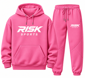 Ensemble de survêtement rose pour homme en polaire avec sweat à capuche et pantalon de jogging, imprimé lettres, poches, tenue décontractée deux pièces - Product Image 1
