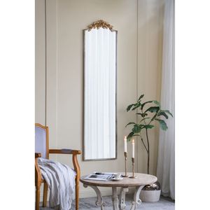 Grand miroir rectangulaire pleine longueur de 18,1 x 1,6 x 70,9 pouces avec cadre ivoire vieilli et couronne florale dorée - Product Image 4