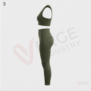 Conjunto de Yoga sin Costuras Verde Oliva para Mujer, Sujetador Deportivo Racerback, Leggings de Cintura Alta, Conjunto Deportivo de 2 Piezas - Product Image 3