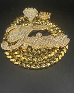 Rose Gold Hip Hop Trendy Iced Out Moissanite Pendant Necklace Personalized Cursive <b>Name</b> on a Link <b>Chain</b> with Zircon Bell Shape - Product Image 2