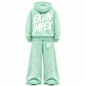Survêtement unisexe de luxe personnalisé avec logo en strass, en molleton épais, sweat à capuche zippé en coton et pantalon de survêtement large, écologique 2 - Product Image 4