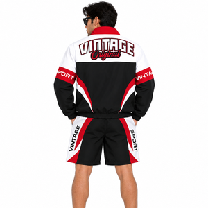 Veste à capuche et short en nylon athlétique Y2K Streetwear pour hommes, coupe-vent color block avec logo brodé personnalisé - Product Image 2