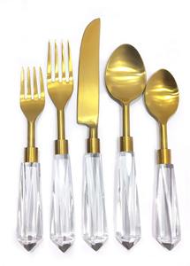 Juego de Cubiertos de Acero Dorado con Mangos de Acrílico Hechos a Mano, Cubertería Elegante para Restaurantes, Cenas y Comidas de Lujo - Product Image 2