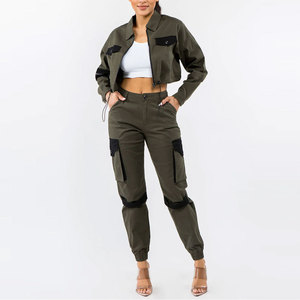 Custom Womens Cargo 2 Piece Set Utility Jacket And <b>Trousers</b> Multi Pocket Streetwear Fashion Outfit OEM ODM Manufacturer - Product Image 1