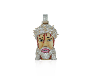 Pendentif visage de Jésus avec couronne de diamants, plaqué or 18 carats, charme religieux, cadeau unisexe - Product Image 1