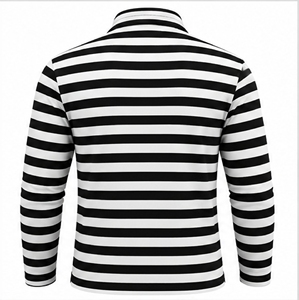 Index Apparel Men's <b>Black</b> <b>and</b> <b>White</b> <b>Striped</b> Long Sleeve Polo <b>Shirt</b> Button Front Collar - Product Image 3