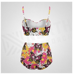 Women Floral Butterfly Print 2 Piece Bikini Set High Waist Push Up Top With Plunge Neck And Stretch Fabric - Product Image 2
