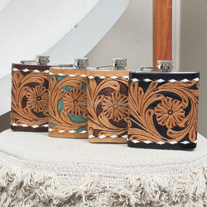 2025 Premium Quality 7oz Hand Tooled Leather Stainless Steel <b>Hip</b> <b>Flask</b> High Quality Genuine Cow Leather Whiskey <b>Flask</b> for Unisex - Product Image 5