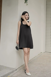 Square Neck Summer Mini Loose Waist Silk Blend 8% Spandex Buttons Breathable Side Slit Front Logo Casual <b>Dresses</b> - Product Image 4