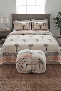 Handmade Cotton Palm Tree Print Reversible Kantha <b>Quilt</b> Bedspread Boho <b>Bedding</b> Blanket FABRIA CK-005 All-Season Lightweight - Product Image 3