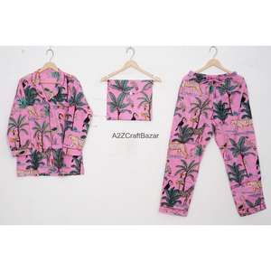 Conjunto de Pijama Transpirable para Mujer, Manga Larga, Pantalones Largos, Cintura Elástica, Ropa de Dormir de Otoño, Invierno y Primavera, 2 Piezas, 100% Algodón - Product Image 1