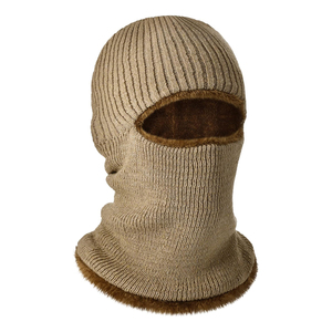 2026 Latest Khaki Ribbed Knit Balaclava With Fleece Lining <b>Winter</b> <b>Face</b> <b>Mask</b> Casual Style For Adults Balaclava - Product Image 5