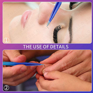 Juego de Pinzas para Cejas de Acero Inoxidable con Punta Inclinada en Degradado Azul Cielo, Estuche de Cuero PU, Herramienta de Belleza de Precisión, OEM - Product Image 2