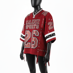 Camiseta de Fútbol Femenina, Calidad GSM, 100% Algodón, Malla Suave al Tacto, Color Rojo Sólido con Panel en Contraste, Logotipo Personalizado en la Parte Delantera - Product Image 4