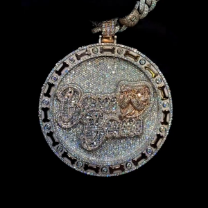 Colgante de Lujo Personalizado con Nombre de Perro, Estilo Hip Hop, con Incrustaciones de Moissanita VVS, Diseño de Borde de Hueso con Diamantes, Chapado en Oro sobre Plata de Ley - Product Image 1