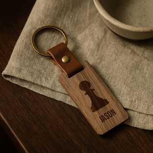 <b>Custom</b> Chess Piece Keychain, Personalized Walnut Wood Keychain with Name, Gift for Chess Player, Wooden <b>Key</b> <b>Ring</b> - Product Image 2