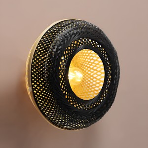 Handweave Natural Bamboo Round Wall Hanging Sconce Ring Wall-mounted Lamps Decorative Sconces for Bedroom - Product Image 2