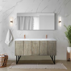 Mobile bagno doppio rustico in acacia 60 pollici L X 20 Pollici Set D con piano in quarzo bianco e rubinetto color oro rosa per il tuo bagno - Product Image 2